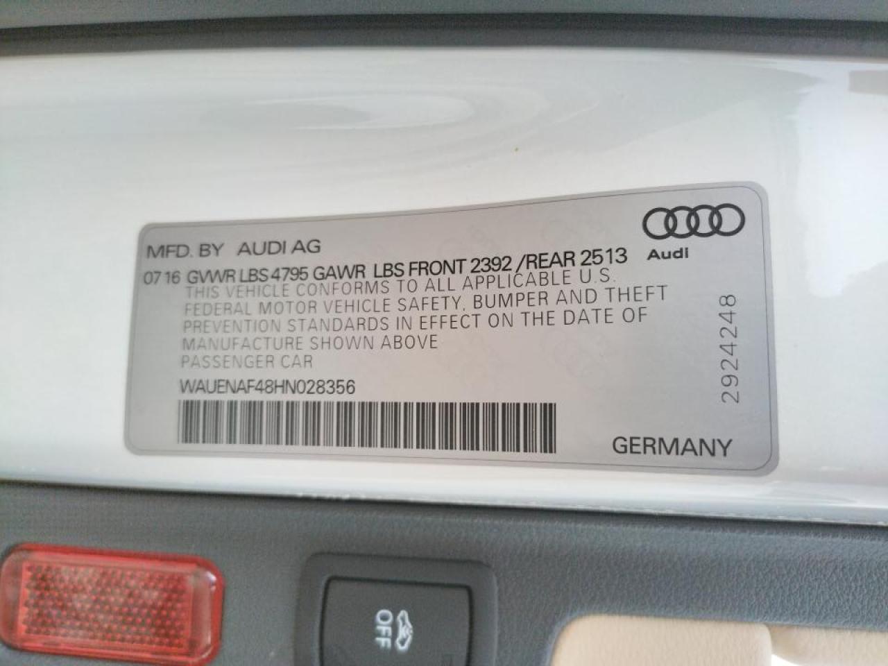 Photo 10 from auction – 2017 AUDI A4 PREMIUM with VIN WAUENAF48HN028356