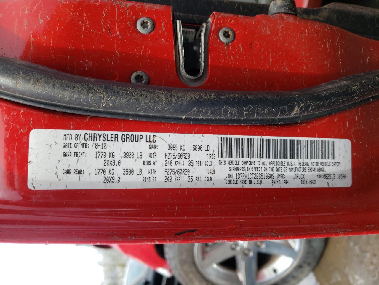 Photo 10 from auction – 2011 DODGE RAM 1500 with VIN 1D7RV1CT2BS510609