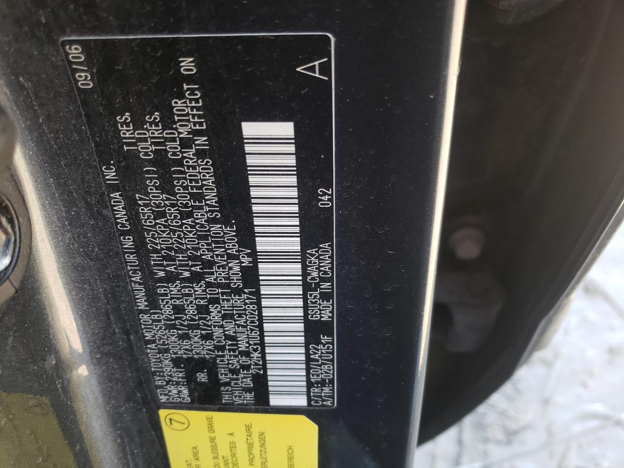 Photo 10 from auction – 2007 LEXUS RX 350 with VIN 2T2HK31U67C028171