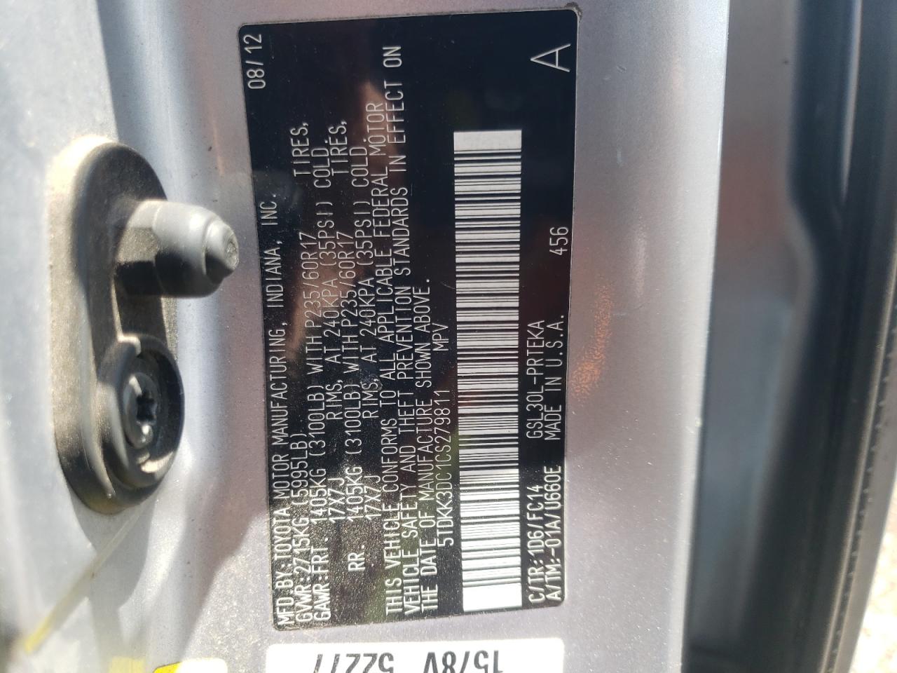 Photo 10 from auction – 2012 TOYOTA SIENNA LE with VIN 5TDKK3DC1CS279811
