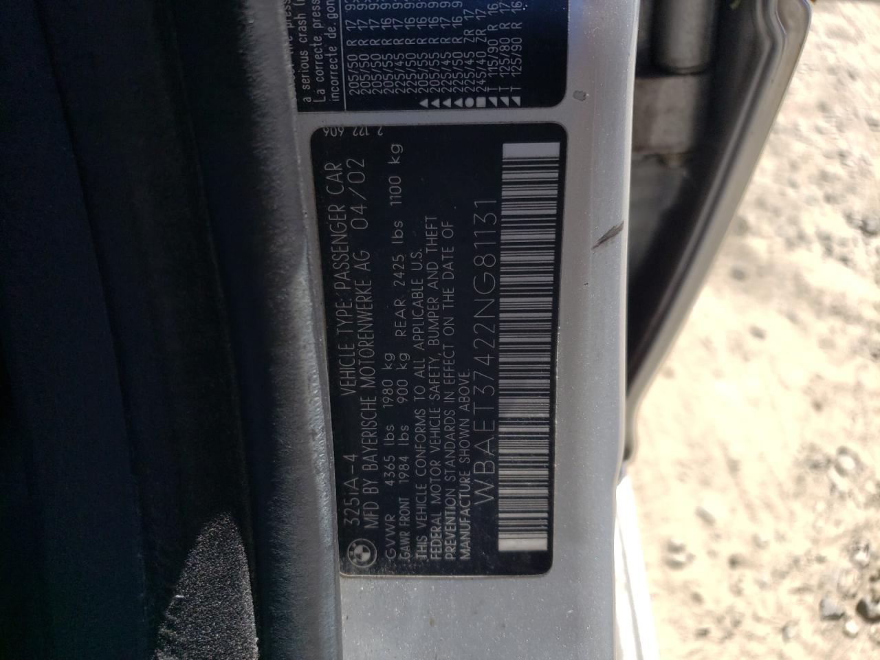 Photo 10 from auction – 2002 BMW 325 I with VIN WBAET37422NG81131