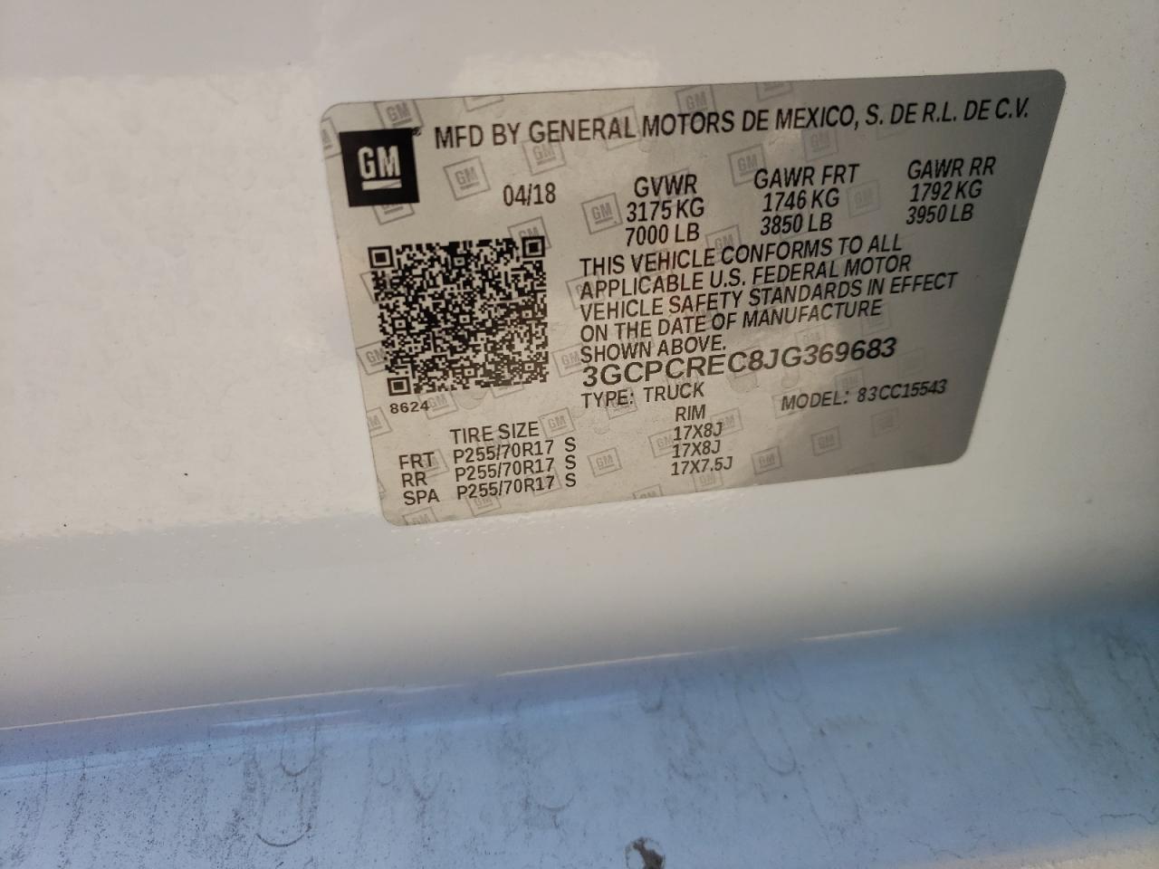 Photo 10 from auction – 2018 CHEVROLET SILVERADO with VIN 3GCPCREC8JG369683