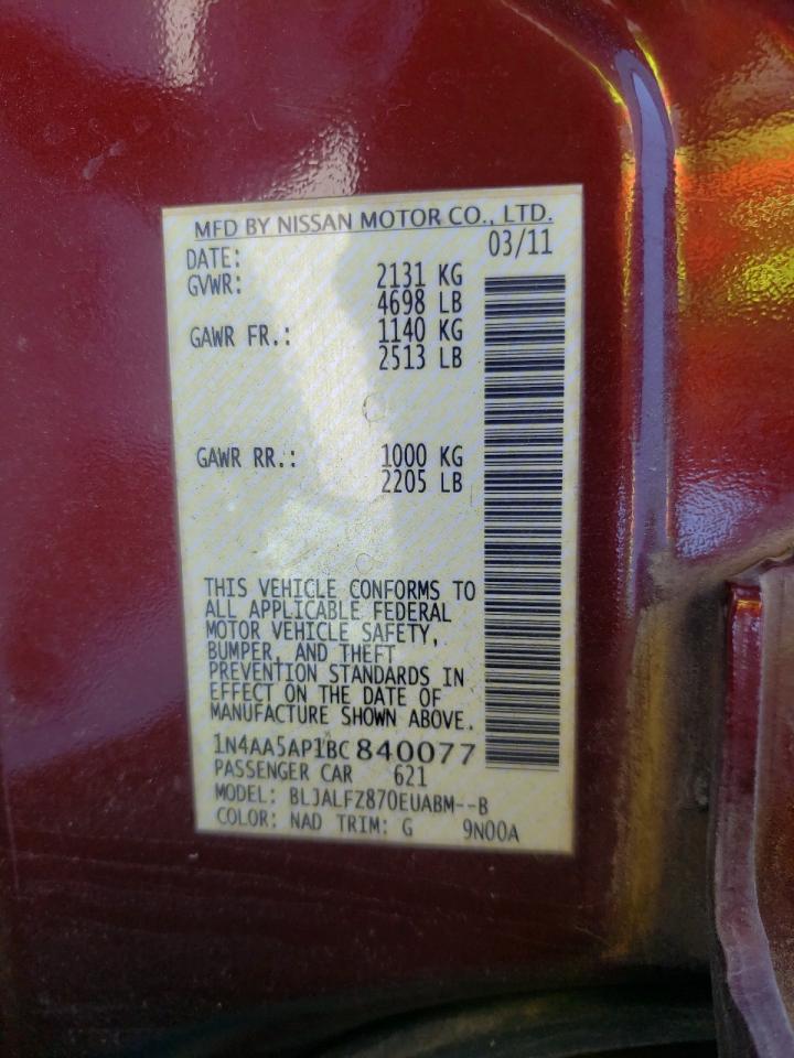 Photo 10 from auction – 2011 NISSAN MAXIMA S with VIN 1N4AA5AP1BC840077