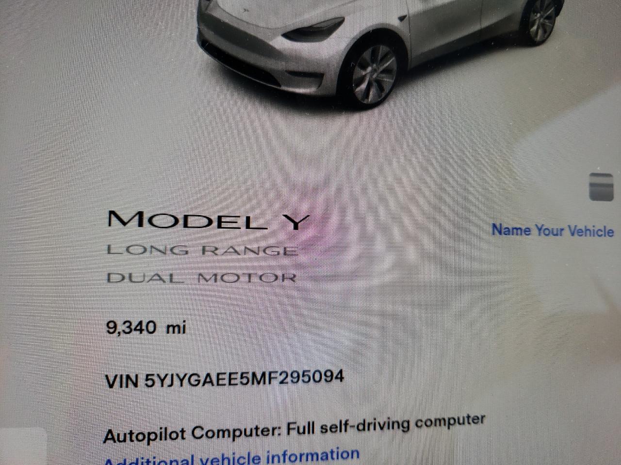 Photo 8 from auction – 2021 TESLA MODEL Y with VIN 5YJYGAEE5MF295094