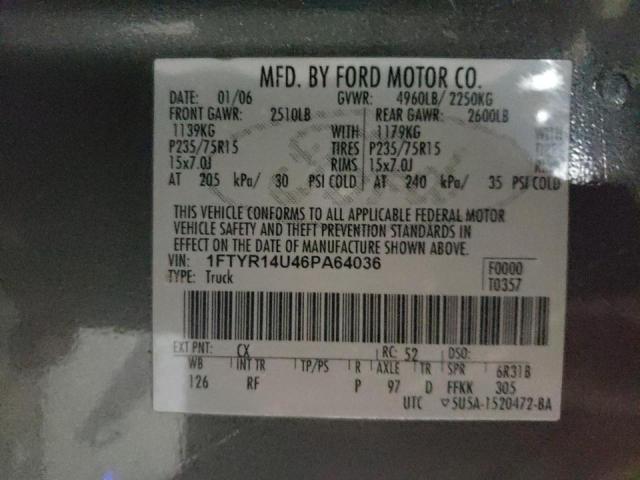 Photo 10 from auction – 2006 FORD RANGER SUP with VIN 1FTYR14U46PA64036