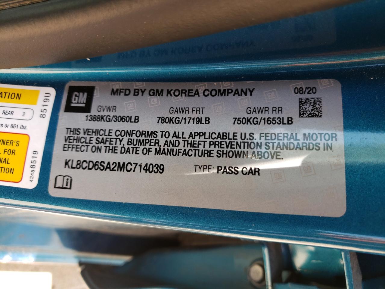 Photo 10 from auction – 2021 CHEVROLET SPARK 1LT with VIN KL8CD6SA2MC714039