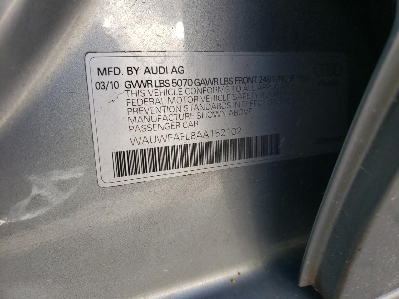 Photo 10 from auction – 2010 AUDI A4 PREMIUM with VIN WAUWFAFL8AA152102