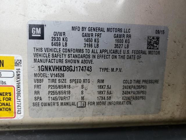 Photo 10 from auction – 2016 CHEVROLET TRAVERSE L with VIN 1GNKVHKD8GJ174743
