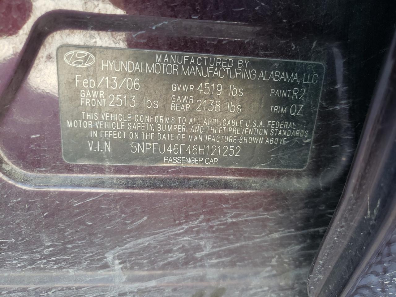 Photo 10 from auction – 2006 HYUNDAI SONATA GLS with VIN 5NPEU46F46H121252