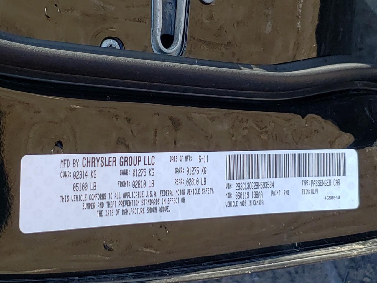 Photo 10 from auction – 2011 DODGE CHARGER with VIN 2B3CL3CG2BH593584