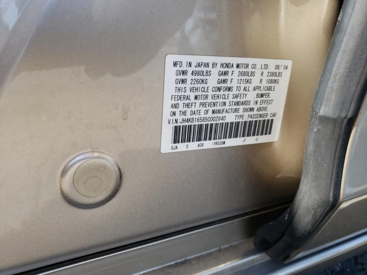 Photo 10 from auction – 2005 ACURA RL with VIN JH4KB16585C002840