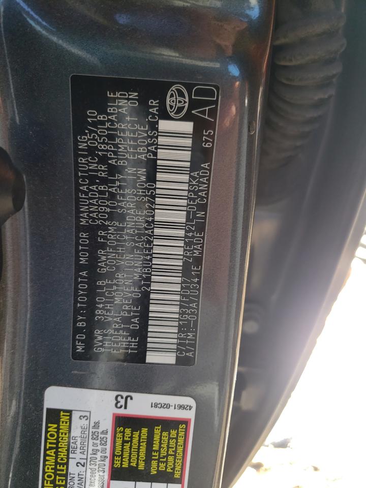 Photo 10 from auction – 2010 TOYOTA COROLLA BA with VIN 2T1BU4EE2AC402750