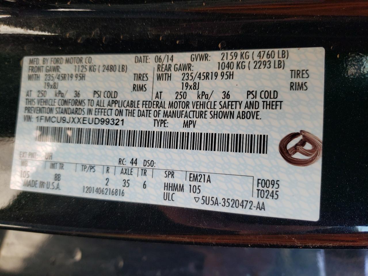 Photo 10 from auction – 2014 FORD ESCAPE TIT with VIN 1FMCU9JXXEUD99321