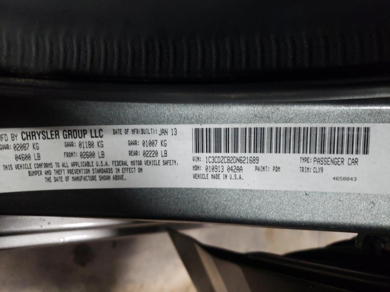 Photo 10 from auction – 2013 DODGE AVENGER SX with VIN 1C3CDZCB2DN621689