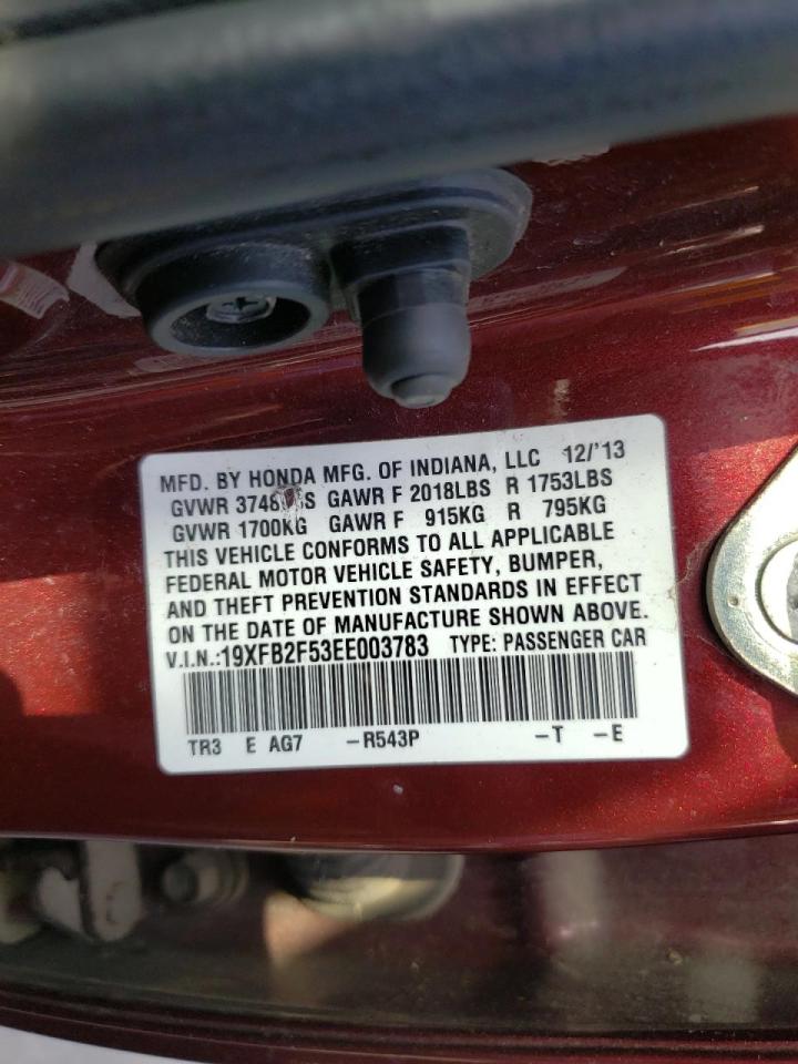 Photo 10 from auction – 2014 HONDA CIVIC LX with VIN 19XFB2F53EE003783