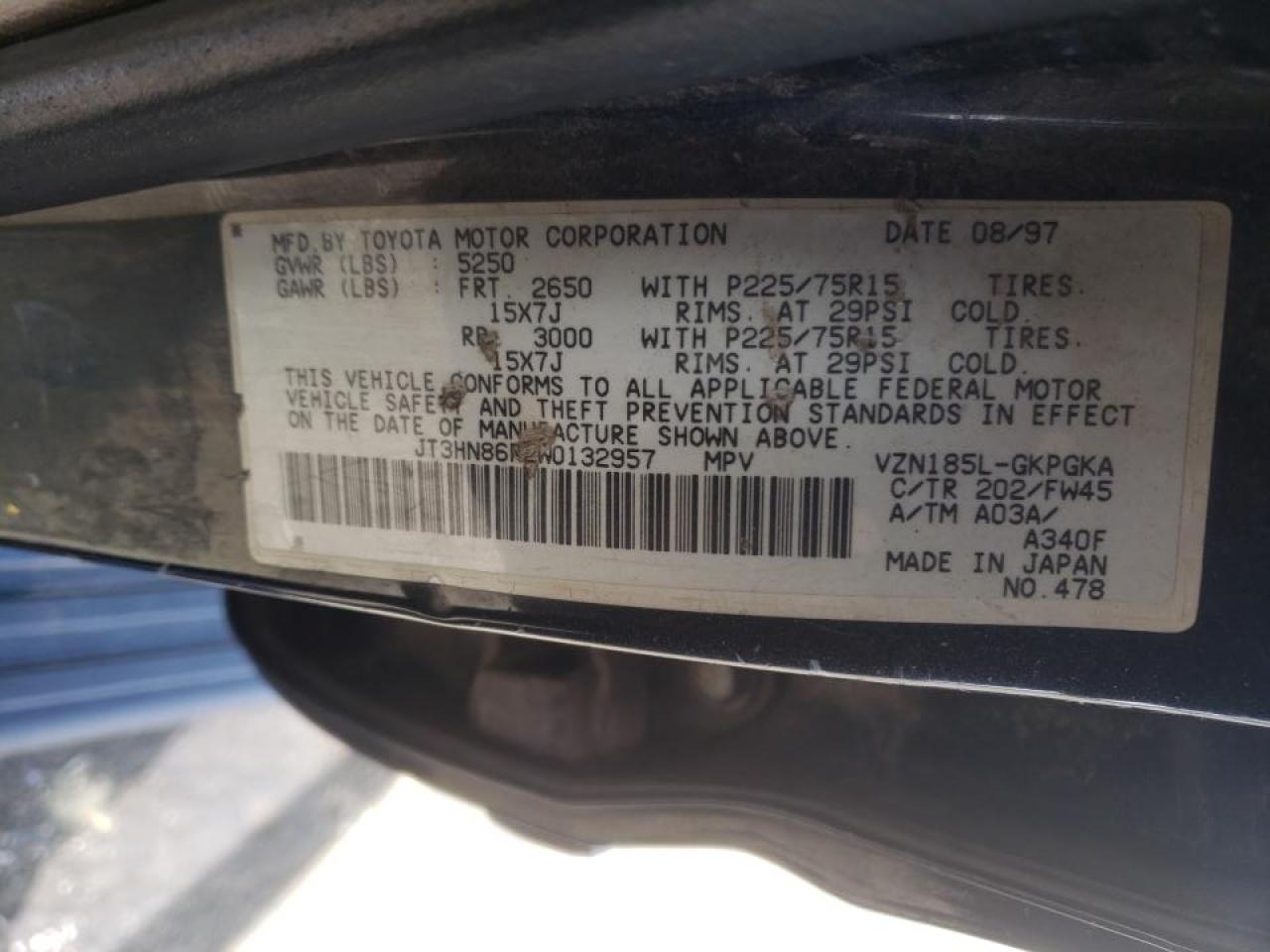 Photo 10 from auction – 1998 TOYOTA 4RUNNER SR with VIN JT3HN86R2W0132957