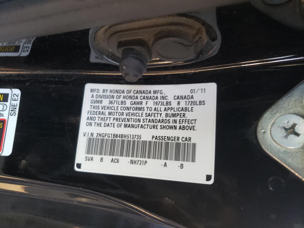 Photo 10 from auction – 2011 HONDA CIVIC EX with VIN 2HGFG1B84BH513735