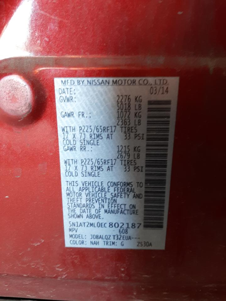 Photo 10 from auction – 2014 NISSAN ROGUE S with VIN 5N1AT2ML0EC802187