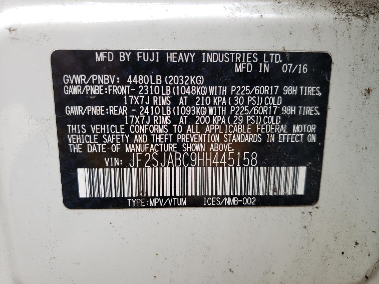 Photo 10 from auction – 2017 SUBARU FORESTER 2 with VIN JF2SJABC9HH445158