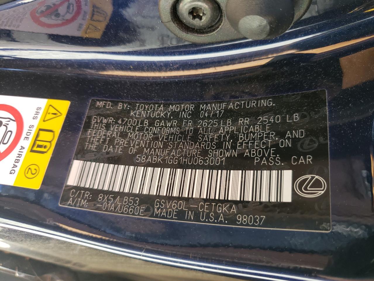 Photo 10 from auction – 2017 LEXUS ES 350 with VIN 58ABK1GG1HU063001