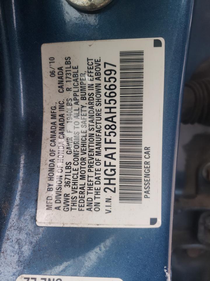Photo 10 from auction – 2010 HONDA CIVIC with VIN 2HGFA1F58AH566597