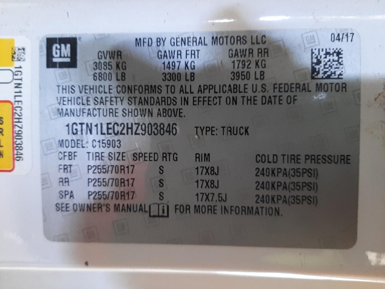 Photo 10 from auction – 2017 GMC SIERRA C15 with VIN 1GTN1LEC2HZ903846