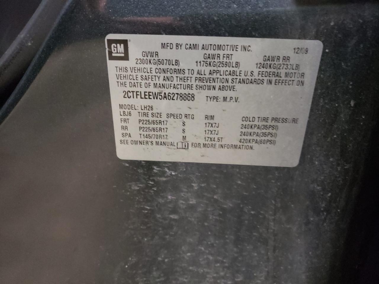 Photo 10 from auction – 2010 GMC TERRAIN SL with VIN 2CTFLEEW5A6278868