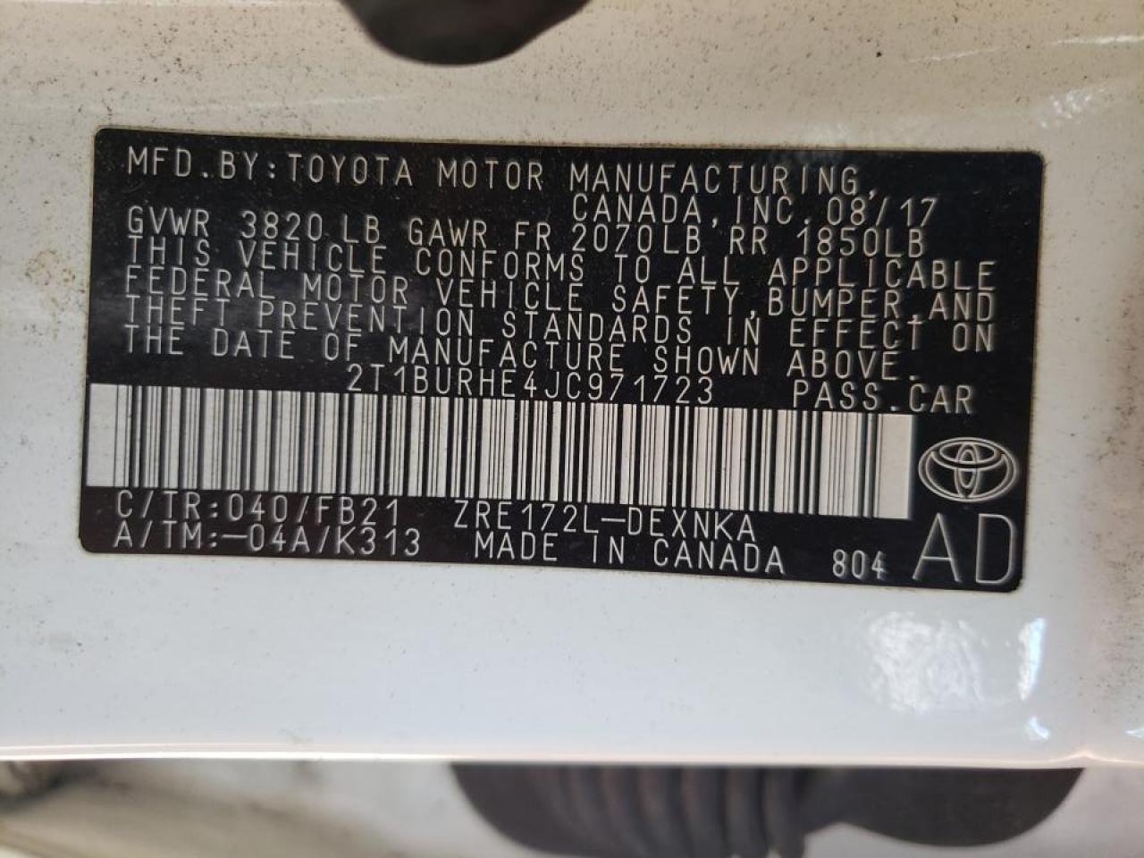 Photo 10 from auction – 2018 TOYOTA COROLLA L with VIN 2T1BURHE4JC971723