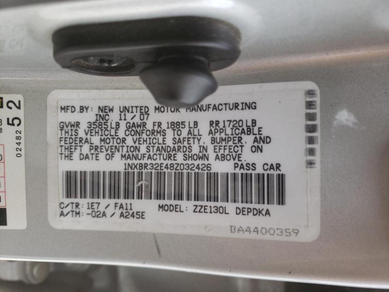 Photo 10 from auction – 2008 TOYOTA COROLLA CE with VIN 1NXBR32E48Z032426