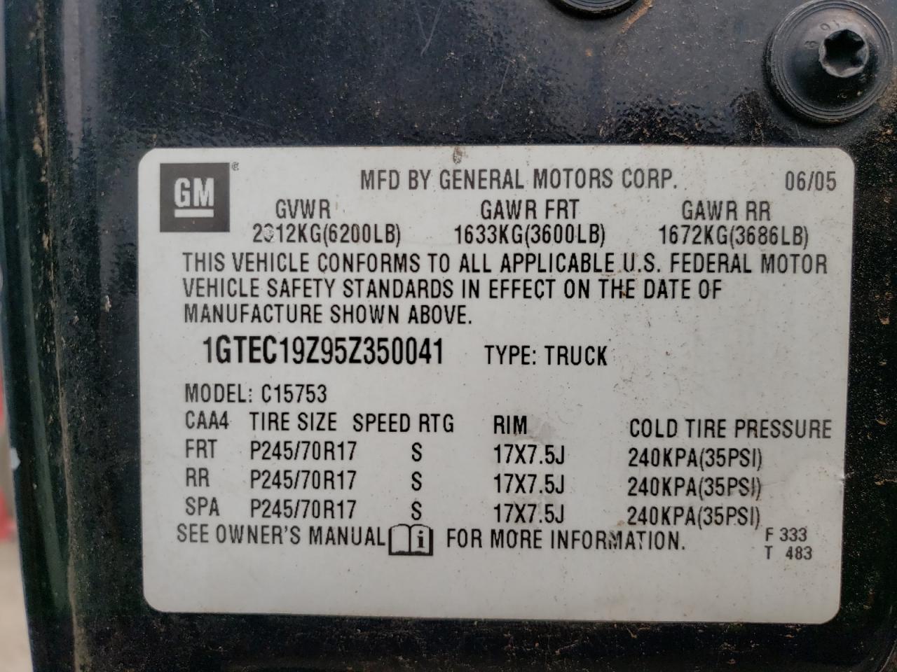 Photo 10 from auction – 2005 GMC NEW SIERRA with VIN 1GTEC19Z95Z350041