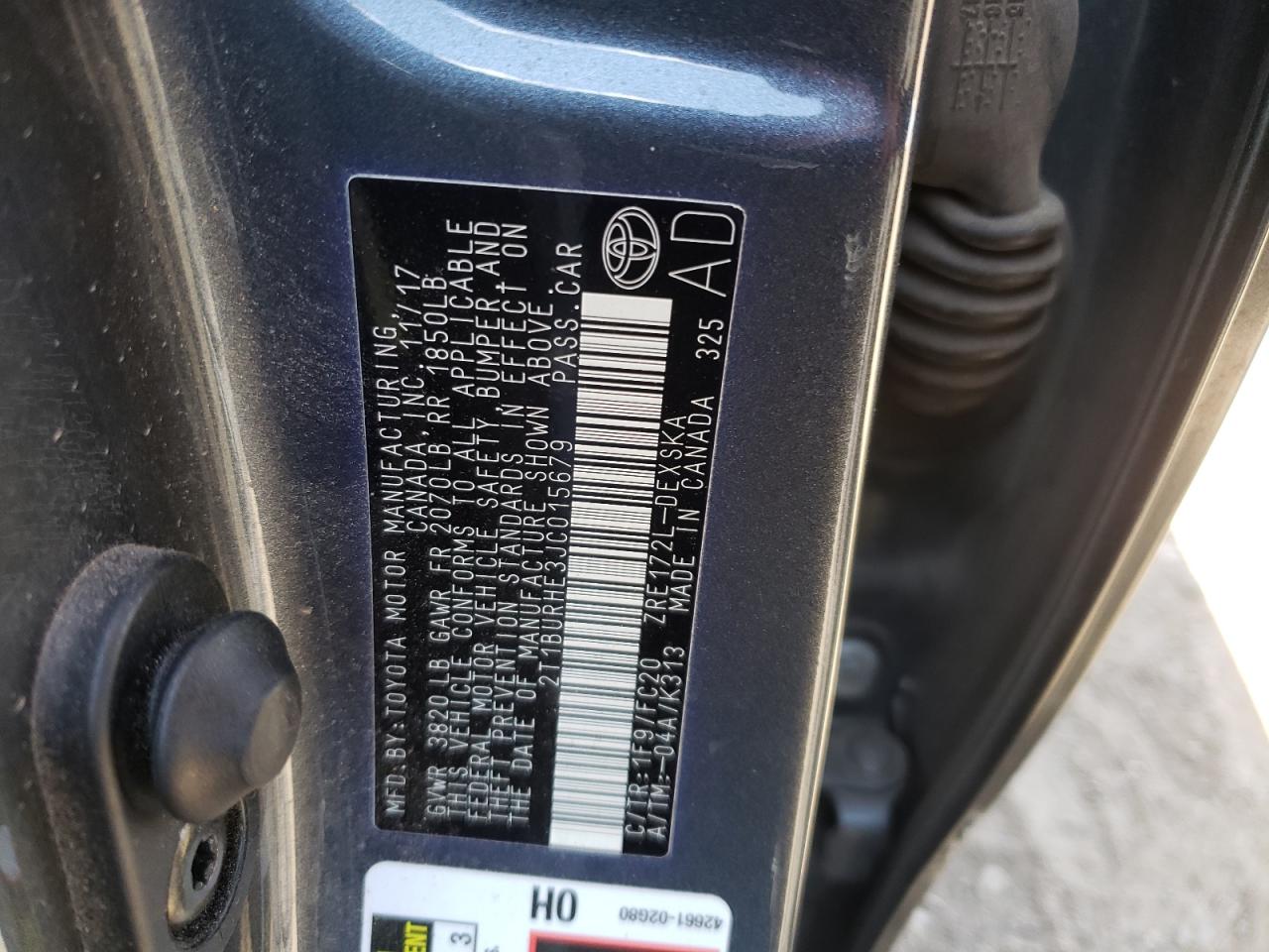 Photo 10 from auction – 2018 TOYOTA COROLLA L with VIN 2T1BURHE3JC015679