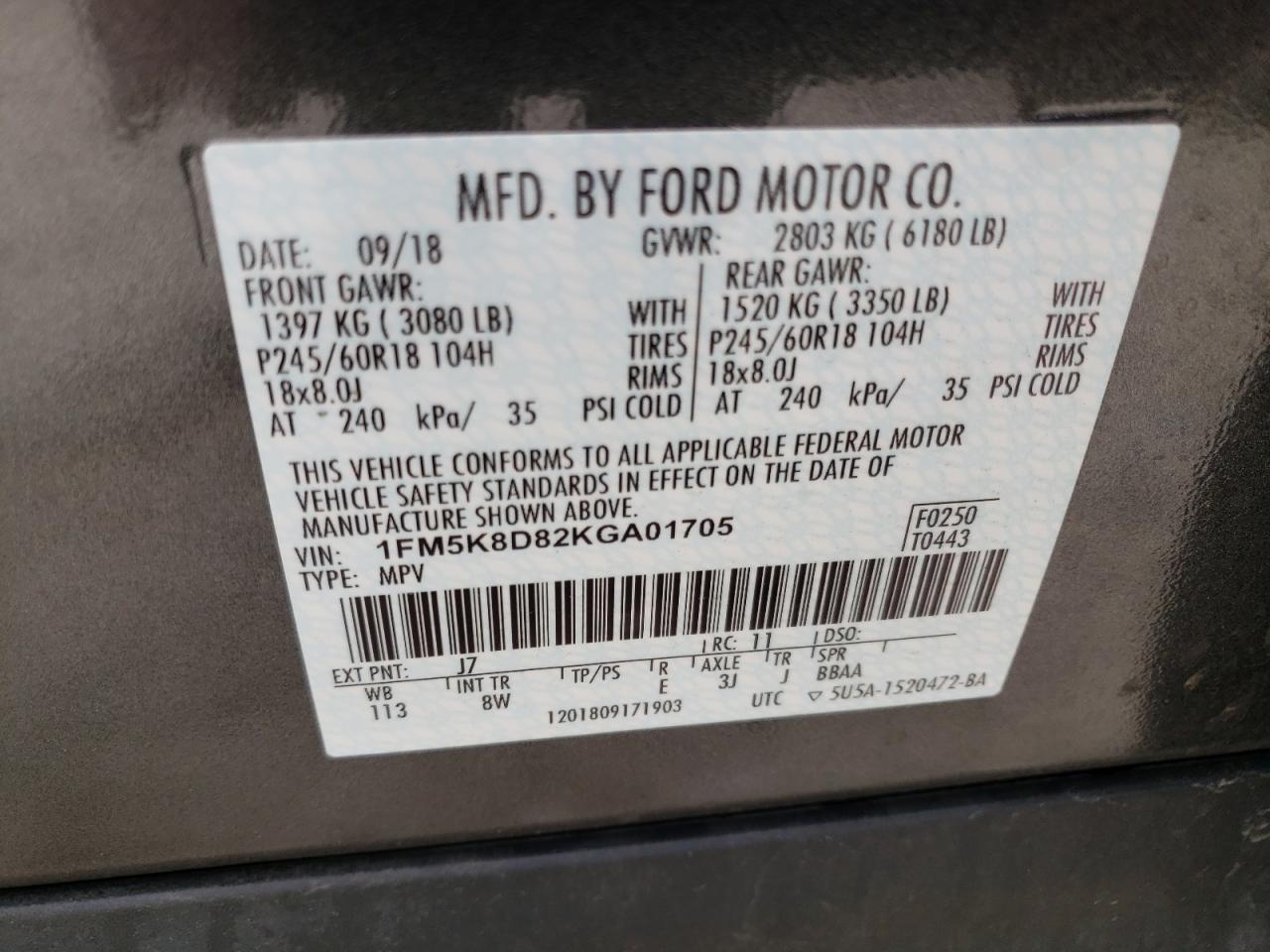 Photo 10 from auction – 2019 FORD EXPLORER X with VIN 1FM5K8D82KGA01705