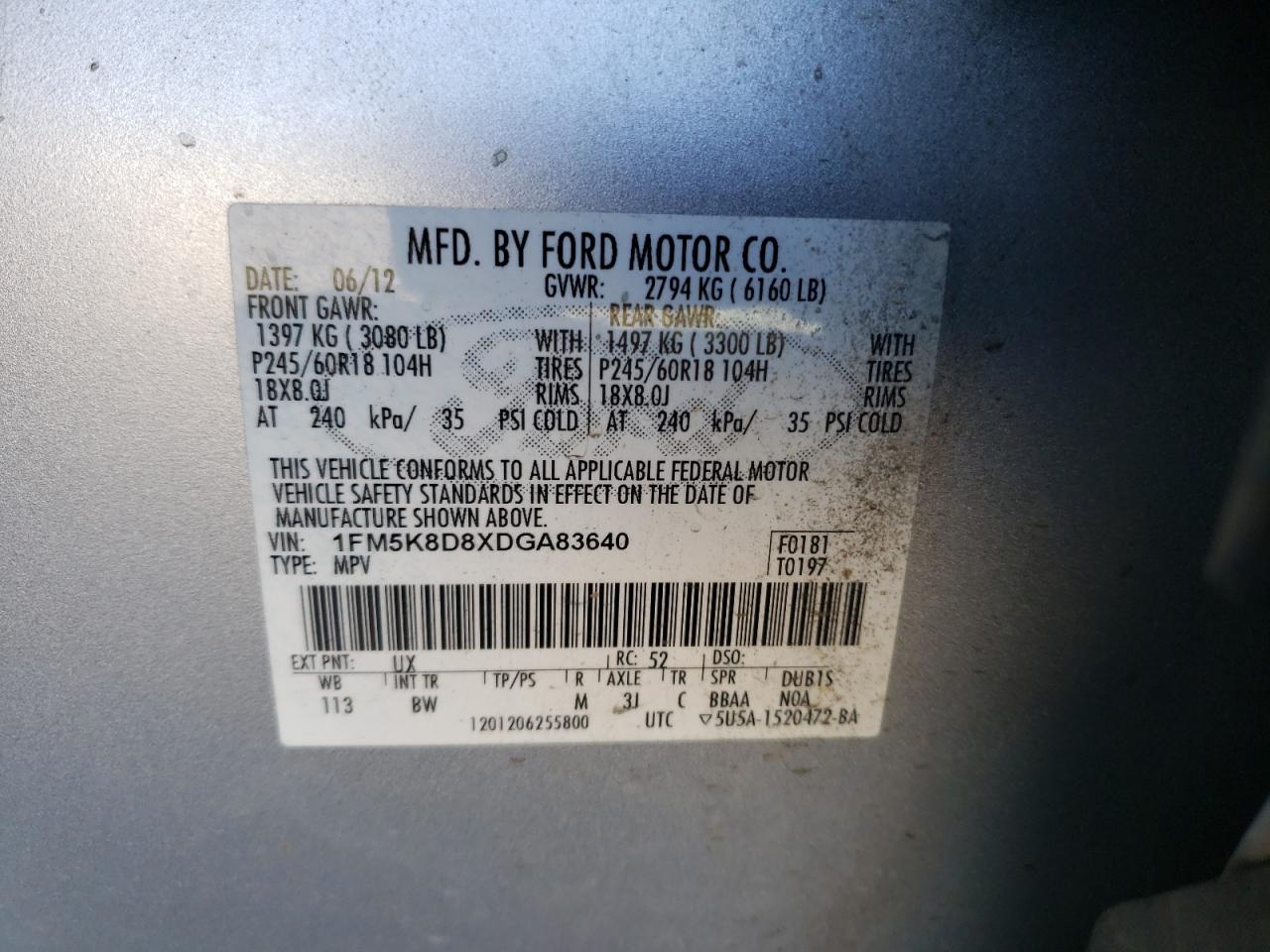 Photo 10 from auction – 2013 FORD EXPLORER X with VIN 1FM5K8D8XDGA83640