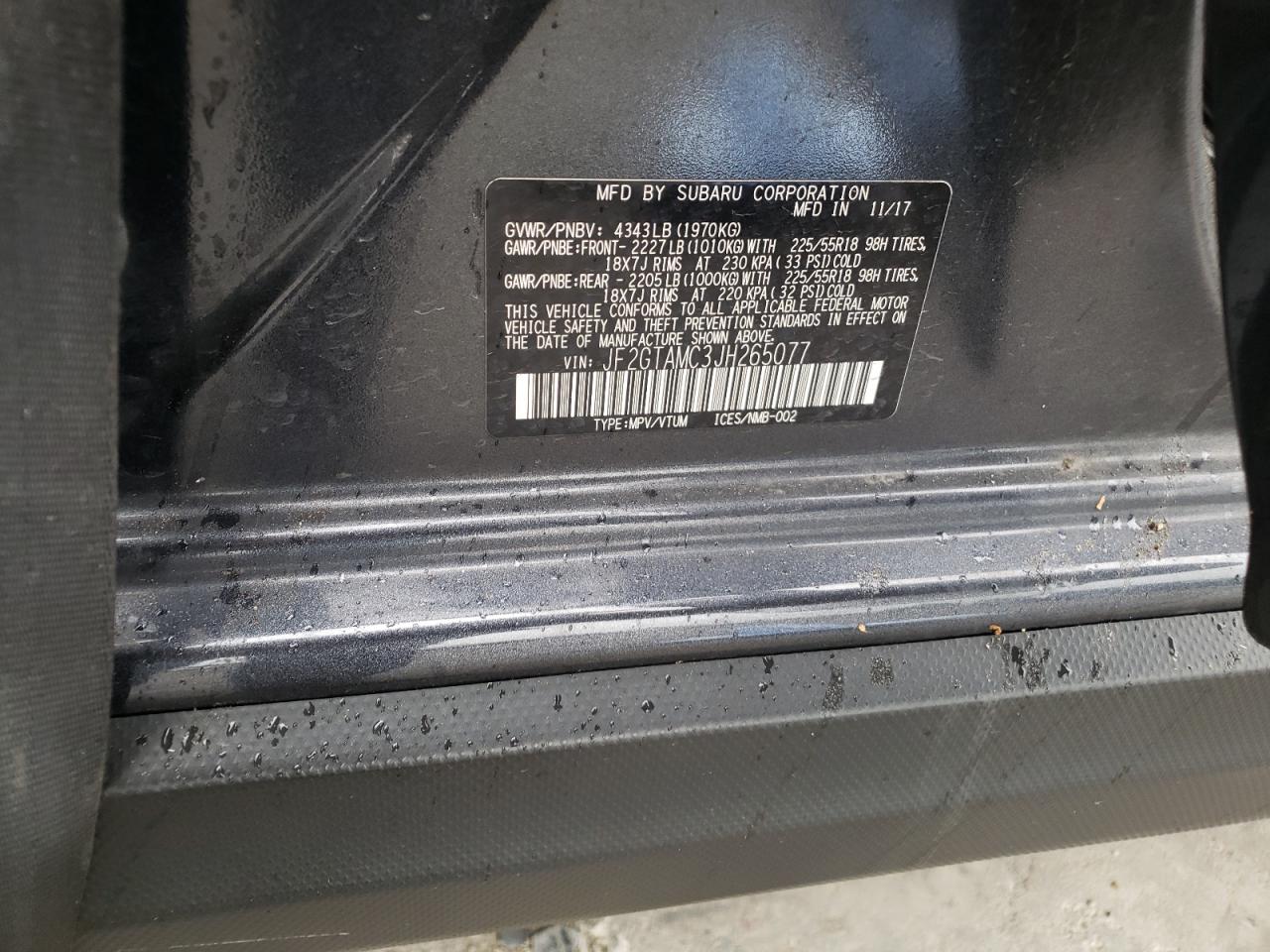 Photo 10 from auction – 2018 SUBARU CROSSTREK with VIN JF2GTAMC3JH265077