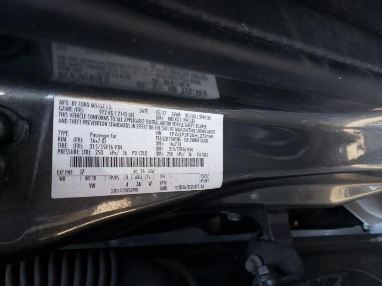 Photo 10 from auction – 2017 FORD FOCUS SE with VIN 1FADP3F25HL278156