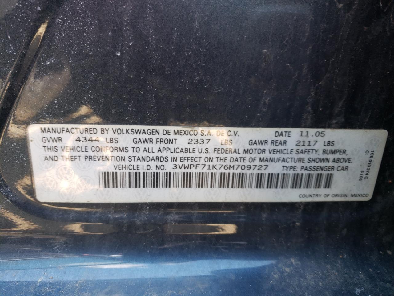 Photo 10 from auction – 2006 VOLKSWAGEN JETTA VALU with VIN 3VWPF71K76M709727