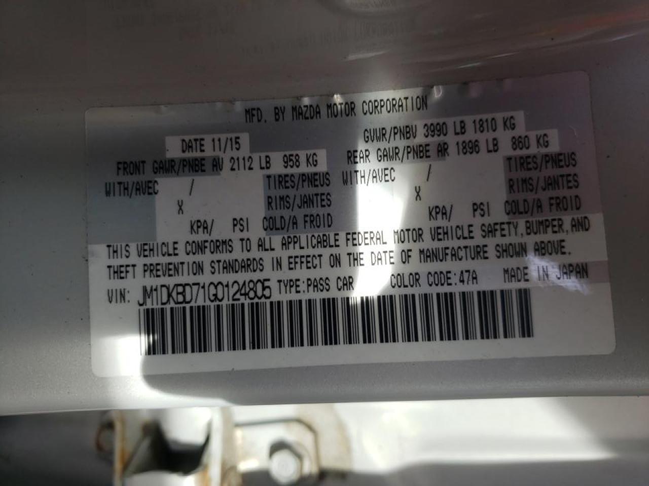 Photo 10 from auction – 2016 MAZDA CX-3 GRAND with VIN JM1DKBD71G0124805