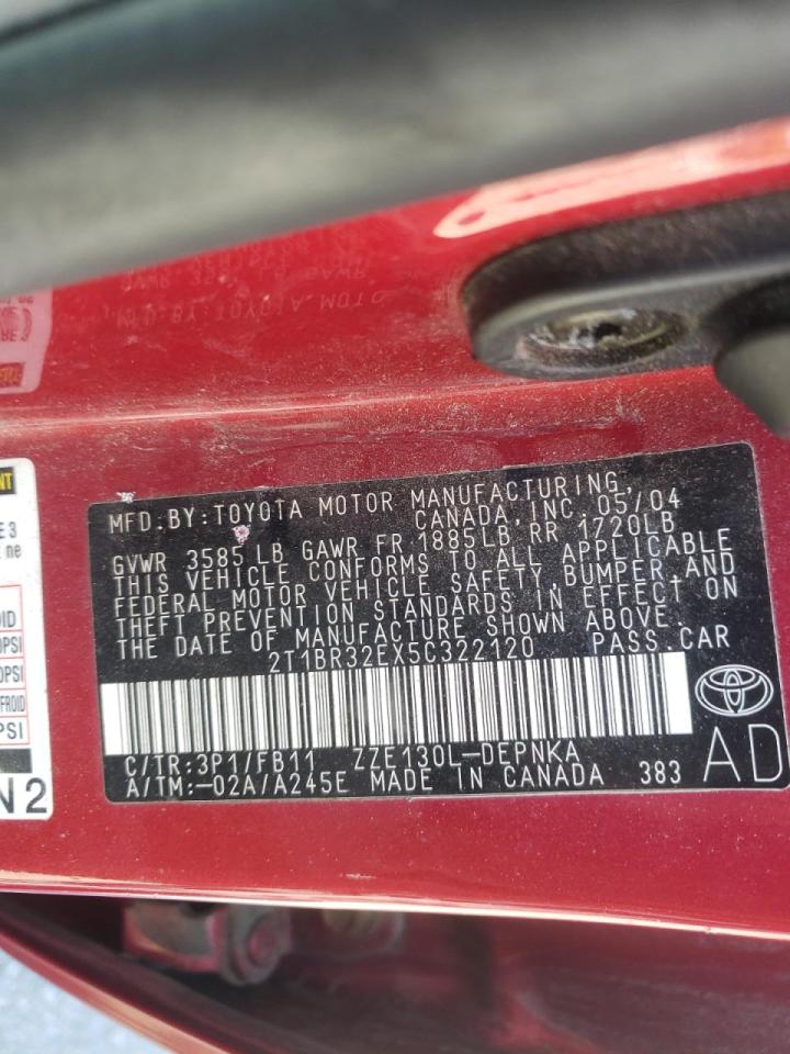 Photo 10 from auction – 2005 TOYOTA COROLLA CE with VIN 2T1BR32EX5C322120