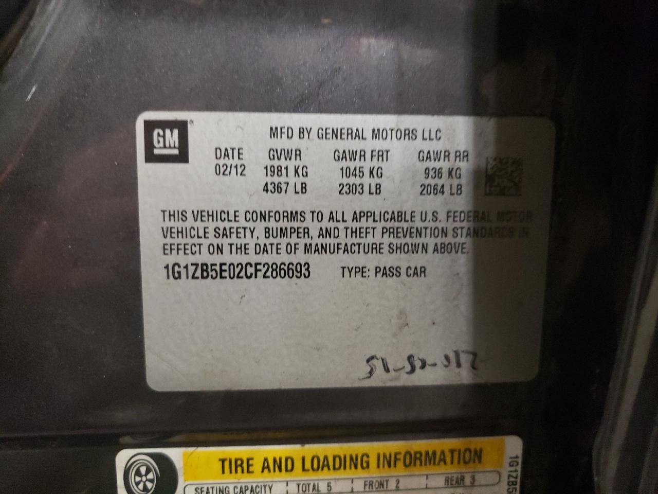 Photo 10 from auction – 2012 CHEVROLET MALIBU LS with VIN 1G1ZB5E02CF286693