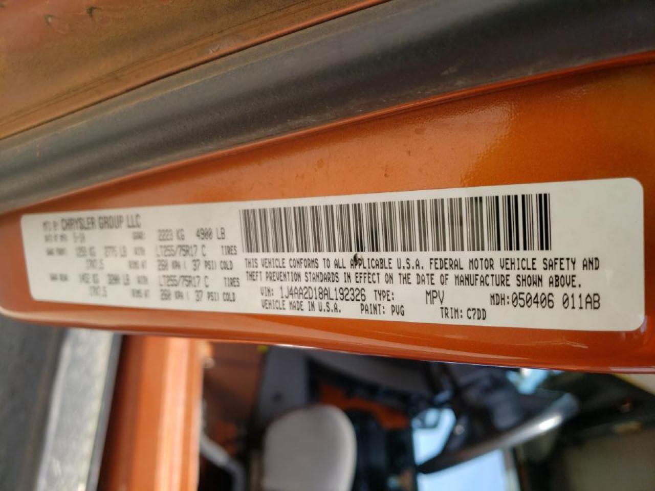 Photo 10 from auction – 2010 JEEP WRANGLER S with VIN 1J4AA2D18AL192326