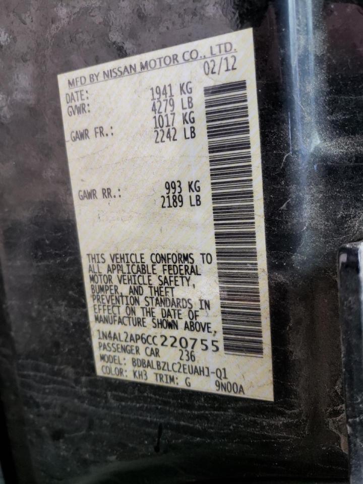 Photo 10 from auction – 2012 NISSAN ALTIMA BAS with VIN 1N4AL2AP6CC220755