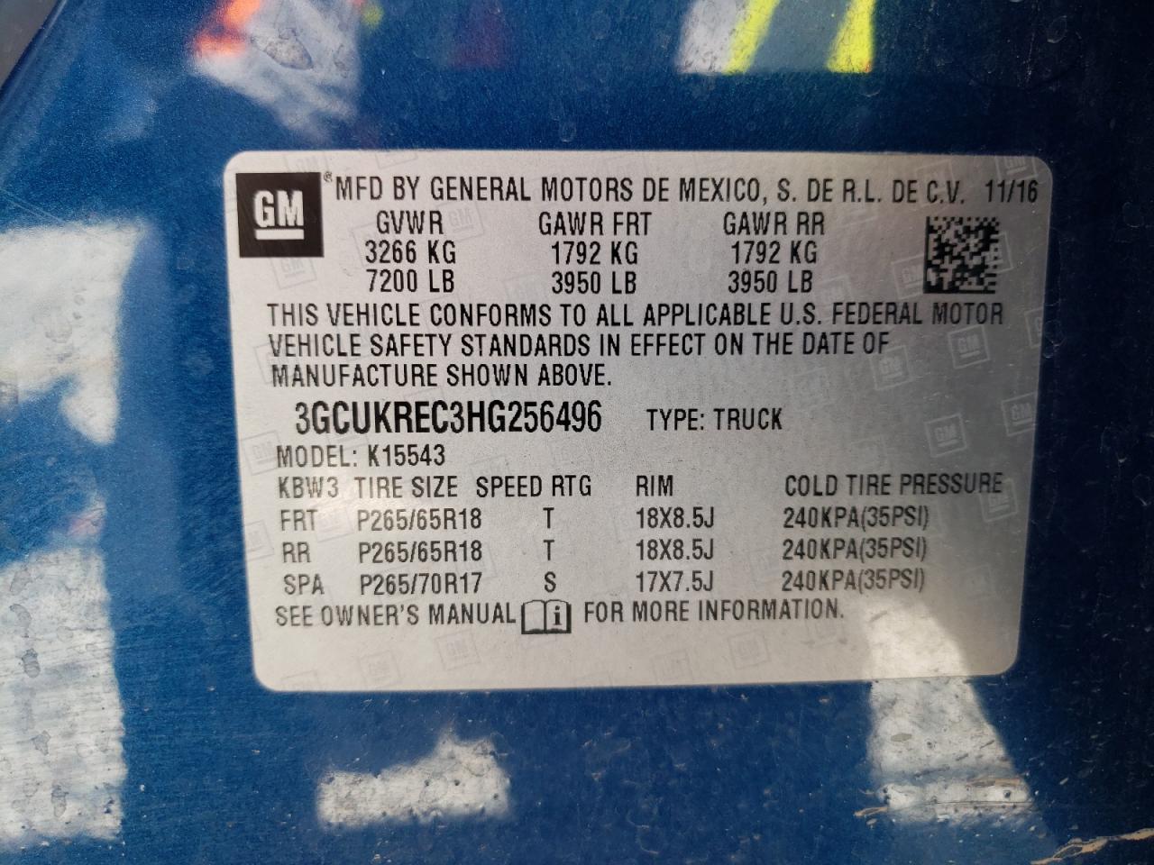 Photo 10 from auction – 2017 CHEVROLET SILVERADO with VIN 3GCUKREC3HG256496