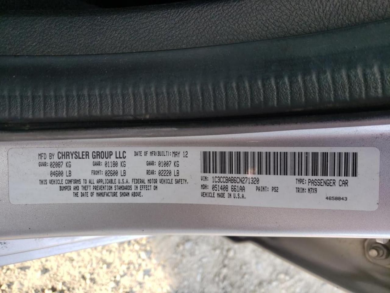 Photo 10 from auction – 2012 CHRYSLER 200 LX with VIN 1C3CCBAB6CN271320
