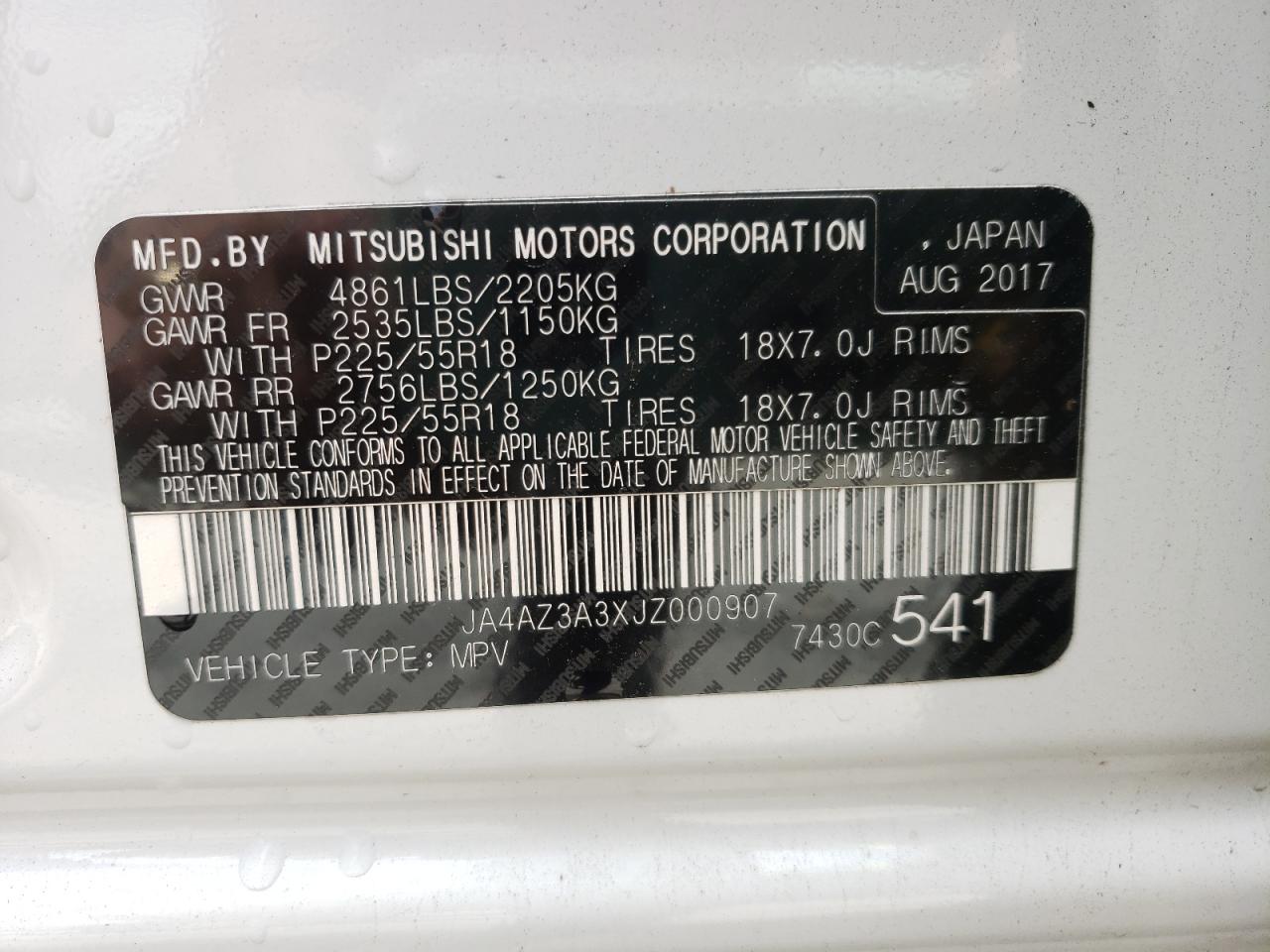 Photo 10 from auction – 2018 MITSUBISHI OUTLANDER with VIN JA4AZ3A3XJZ000907