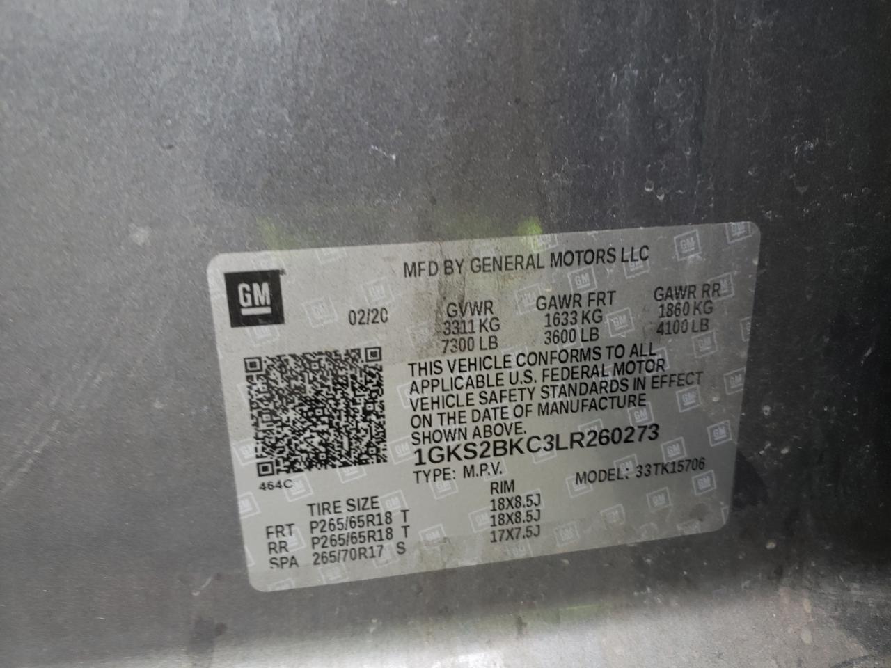 Photo 10 from auction – 2020 GMC YUKON SLT with VIN 1GKS2BKC3LR260273
