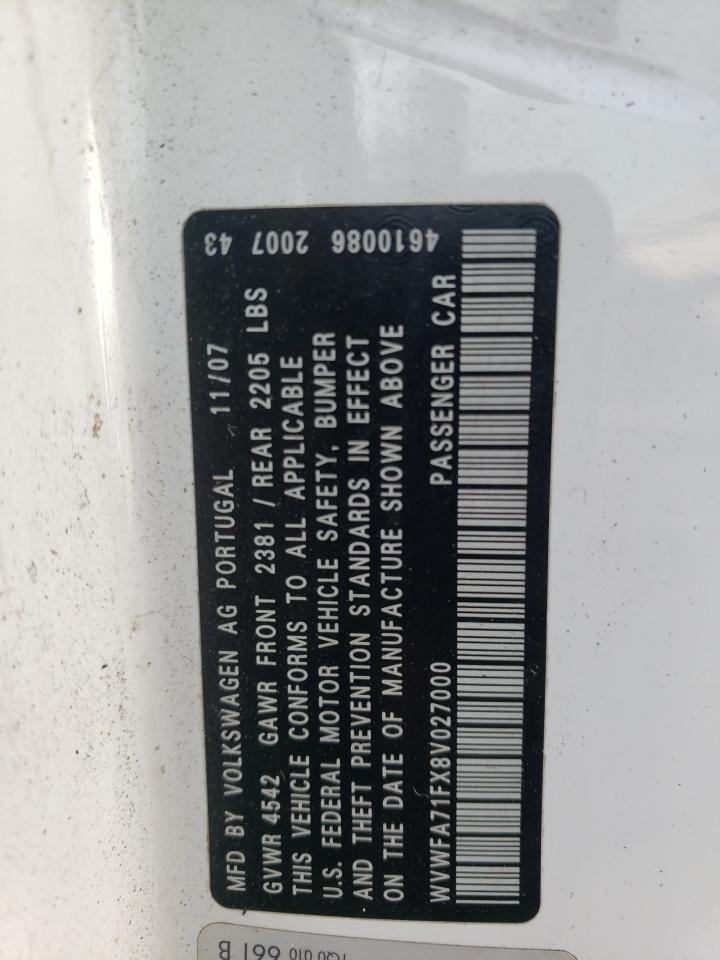 Photo 10 from auction – 2008 VOLKSWAGEN EOS LUX with VIN WVWFA71FX8V027000