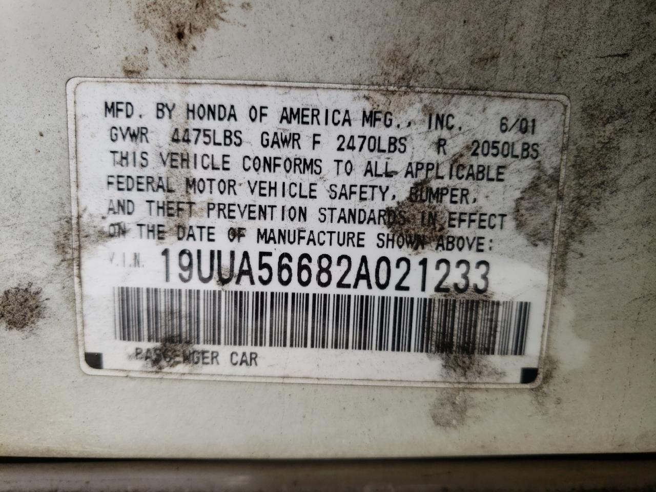 Photo 10 from auction – 2002 ACURA 3.2TL with VIN 19UUA56682A021233