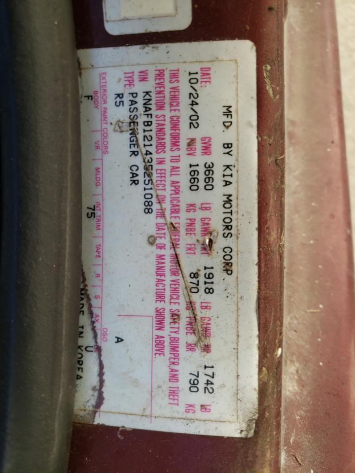 Photo 10 from auction – 2003 KIA SPECTRA BA with VIN KNAFB121435251088
