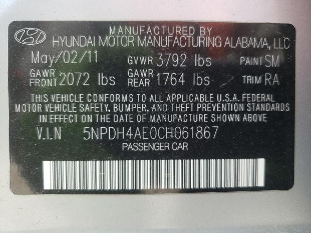 Photo 10 from auction – 2012 HYUNDAI ELANTRA GL with VIN 5NPDH4AE0CH061867