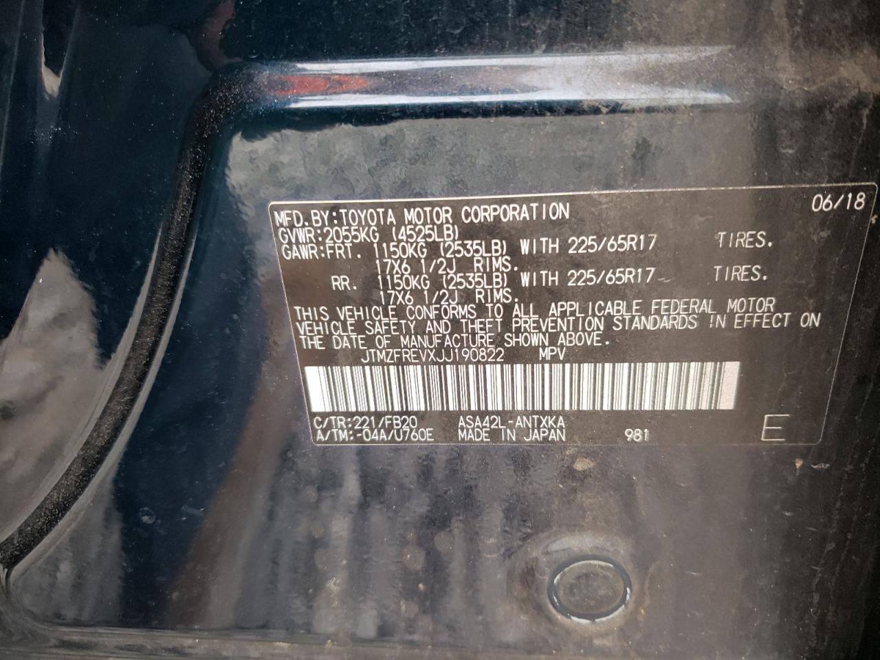 Photo 10 from auction – 2018 TOYOTA RAV4 LE with VIN JTMZFREVXJJ190822